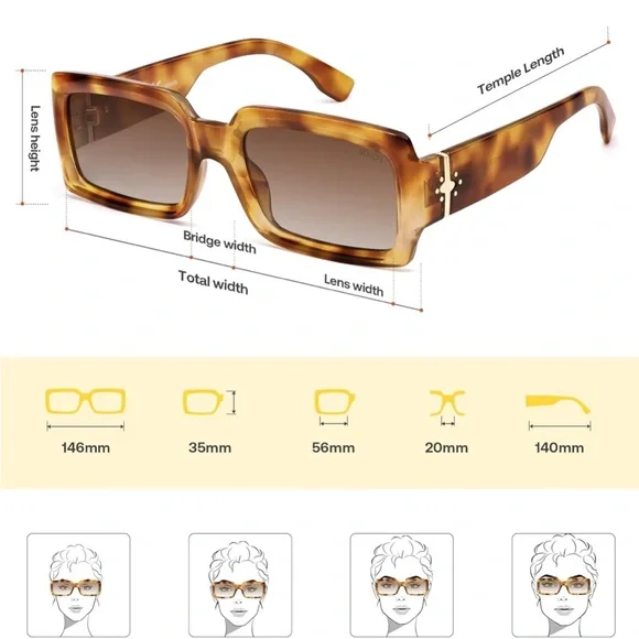 SOJOS Polarized Sunglasses 90s Vintage Square Sunnies
Tortoise - Picture 6 of 7